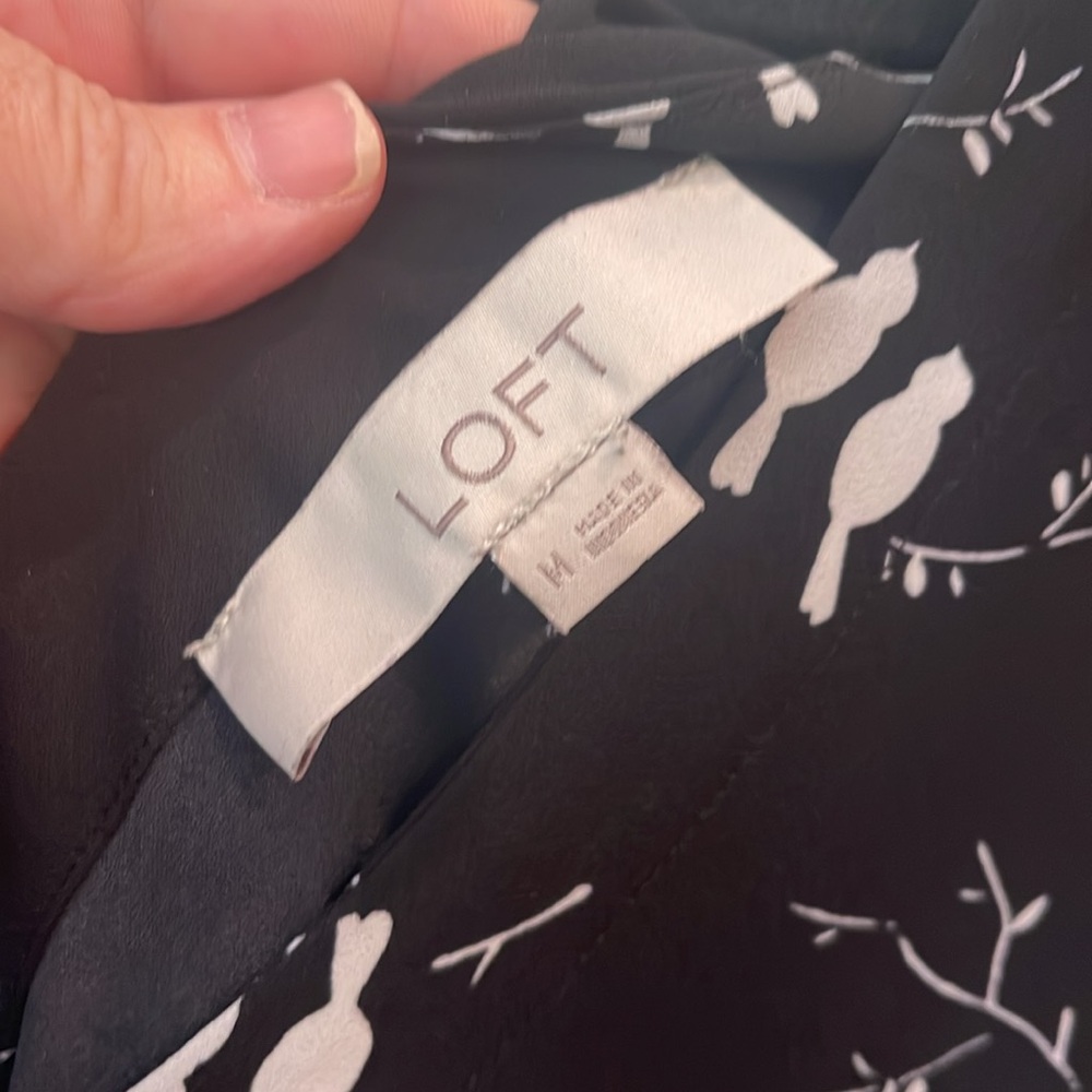 Loft. Size medium. Women’s top. Black with white birds. Whimsical. Work wear. - Picture 3 of 7